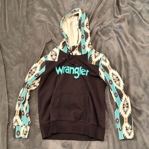 Wrangler Retro Black Hoodie with Teal and White Aztec Print